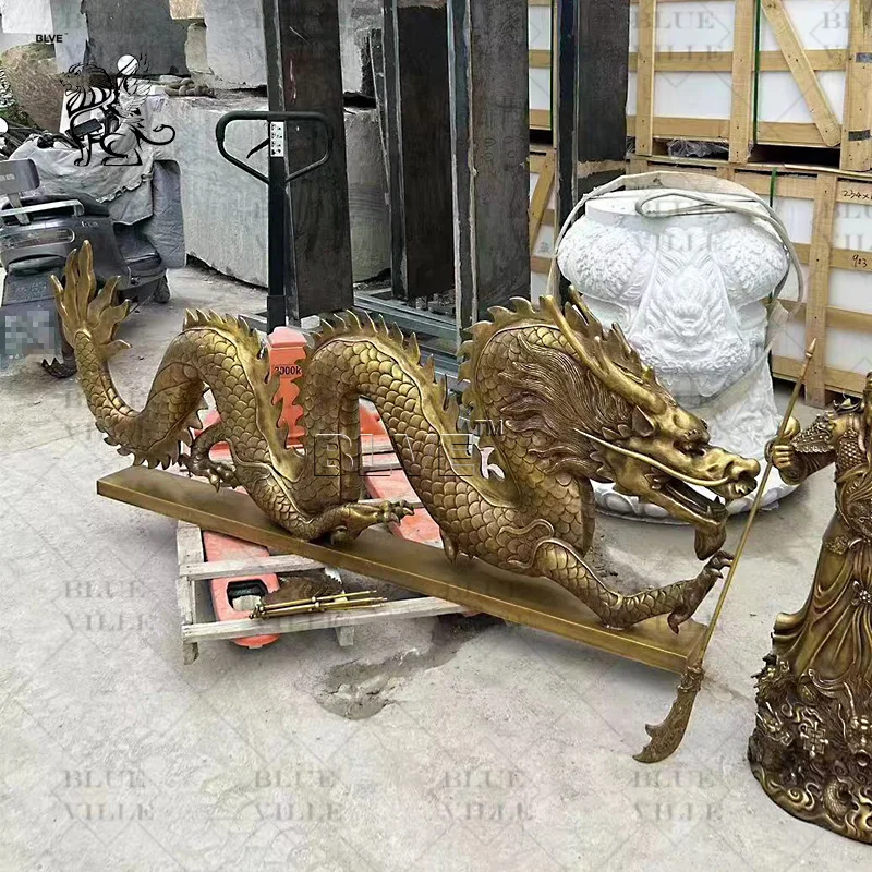Китайская традиционная статуя талисмана Металлическая Статуя Дракона уличная Золотая Литая Бронзовая скульптура дракона