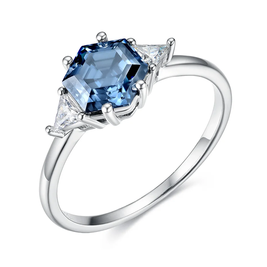 Kuololit grey Moissanite Rings 10K White Gold Solitaire Engagement Wedding Promise Ring Grey Hexagon Natural for Women Solid 7mm