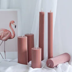 Wholesale Custom Luxury wedding home decoration colored round shaped 100% natural strip cylinder long pillar soy wax candle