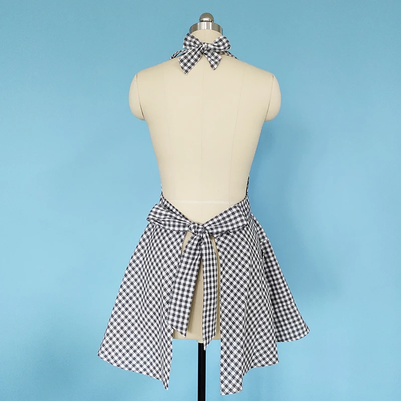 fancy model Adjustable adult or kids blue white plaid checks long dress bib Apron