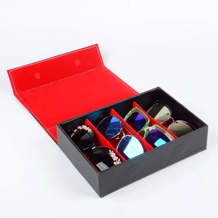 PU Leather 4 Pairs of Sunglasses Holder 4 Grid Glasses Organizer Portable Sunglasses Storage Box