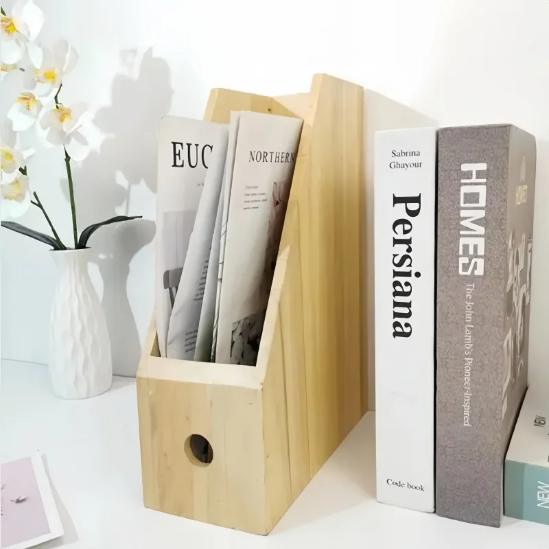 Creative Wood Fashion Document File Organizer Box Book Storage and Decorative Folder Cabinet