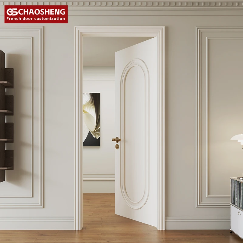French design panel interior MDF wood paint door soundproof solid core door for bedroom