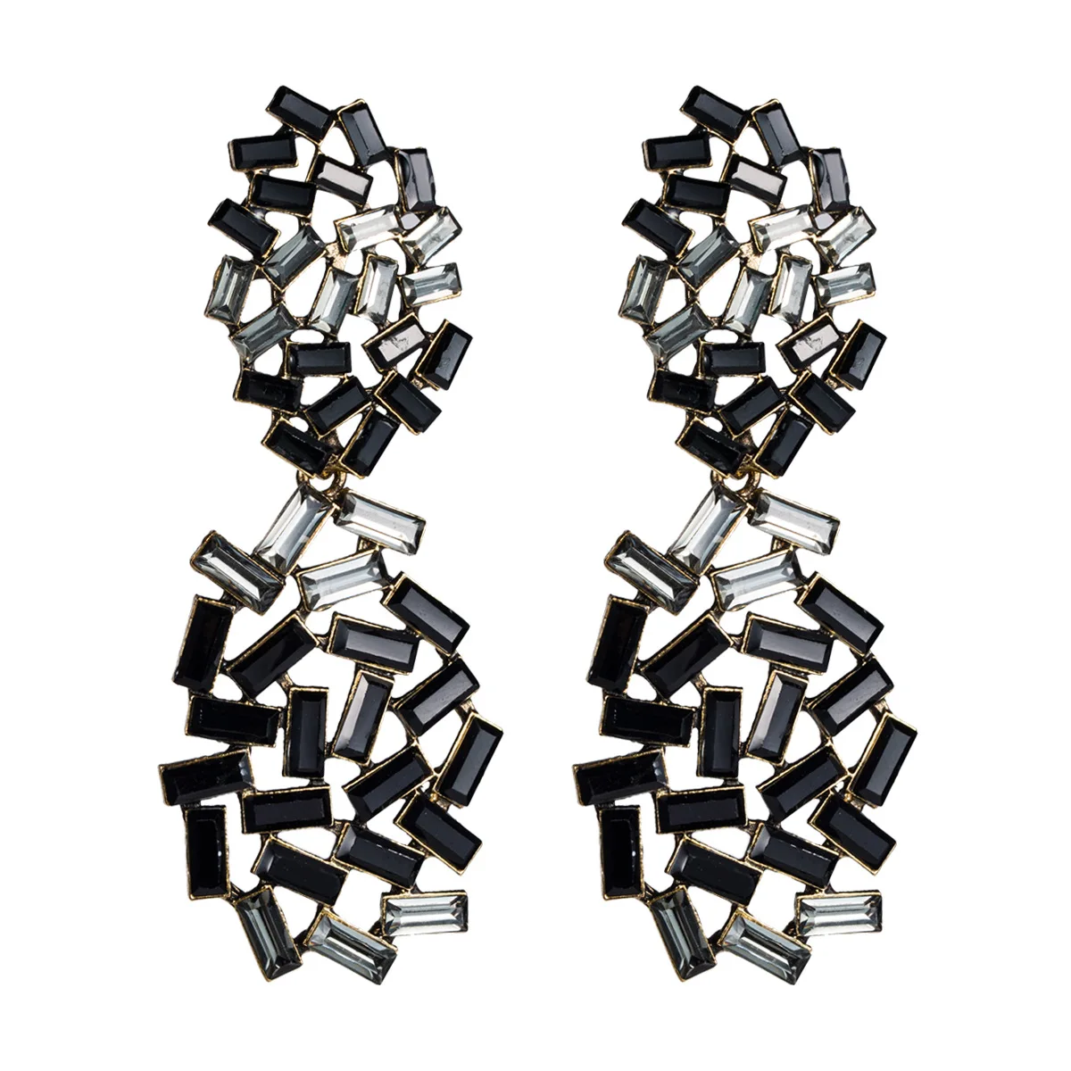 Personality Statement Irregular Oval Glass Drill Earrings Fashion Women Hollow Square Rainbow Crystal Earrings