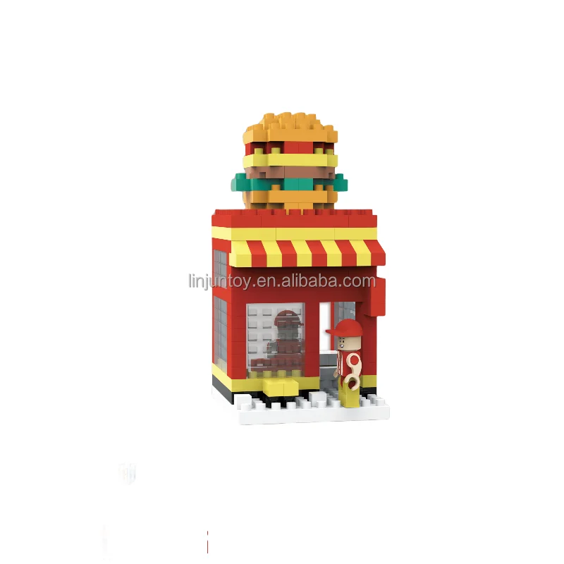 Wholesale desert house DIY model building blocks City Street View Burger shop Cake shop plastic house building blocks set