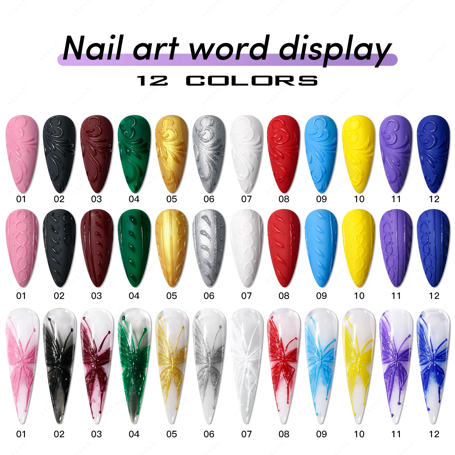 JTING Non werry 3D paint gel 12 цветов набор уникальных ногтей с эффектом тиснения Гель-лак для Живопись OEM бесплатный дизайн банок