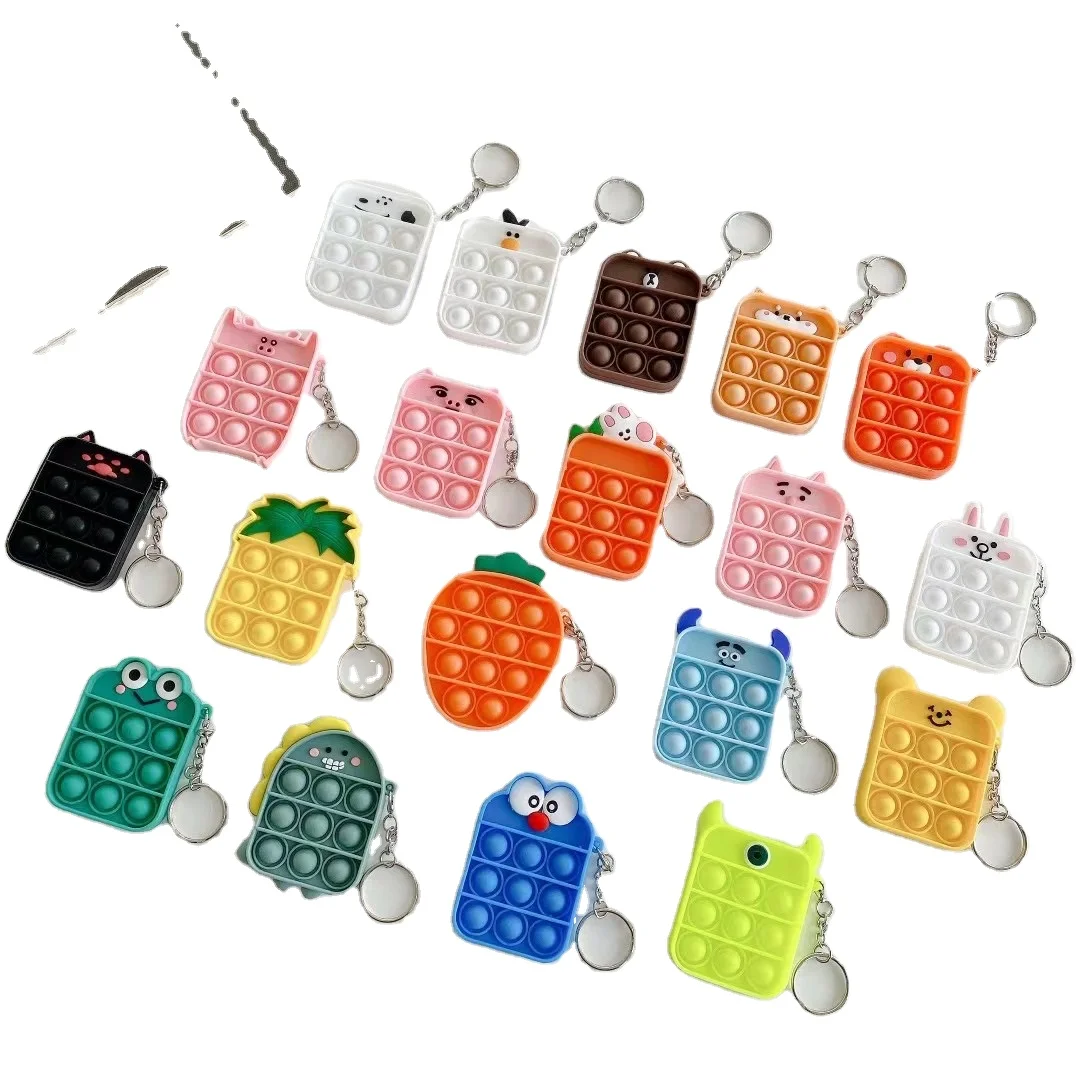 
 2021 hot selling cute cartoon silicone bubble fidget toy with keychain  