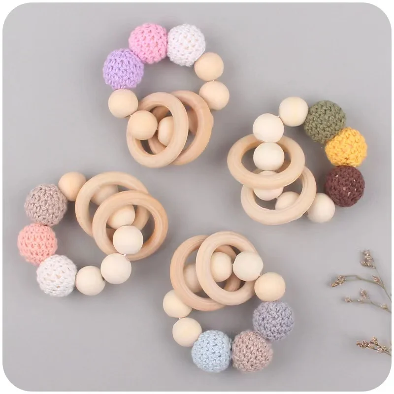 Ball Of Yarn Wood Fancy Safe Innocuous Ring Pure Manual Baby Teether Muti-color Calm The Pacifier Bracelet Baby Supplies