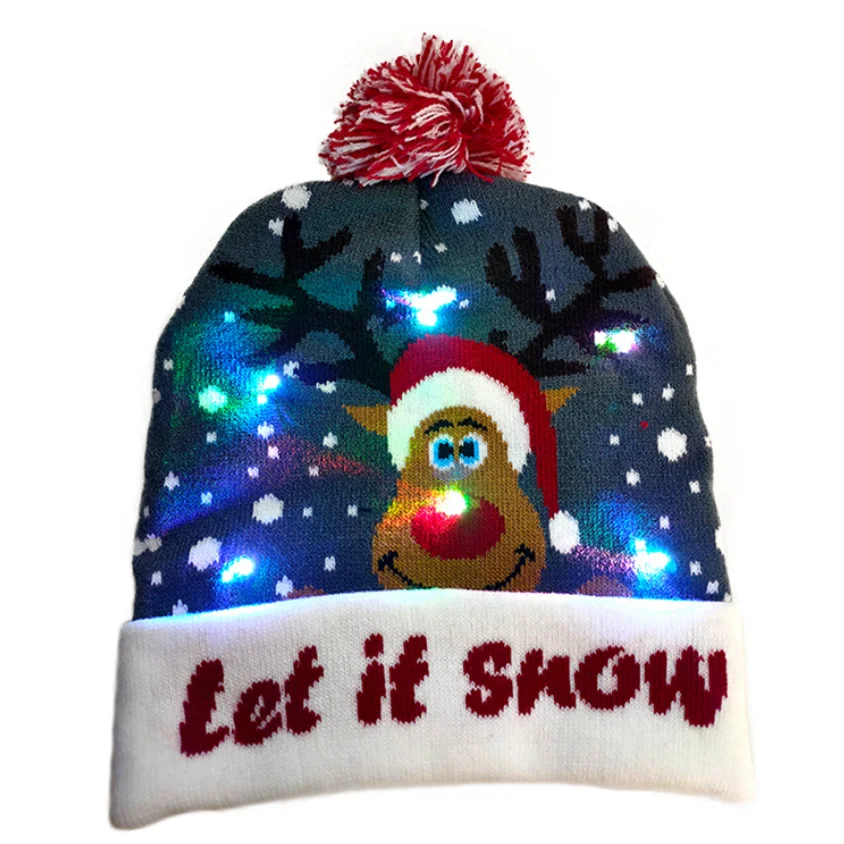Unisex LED shiny Christmas hats knit beanie Winter cap