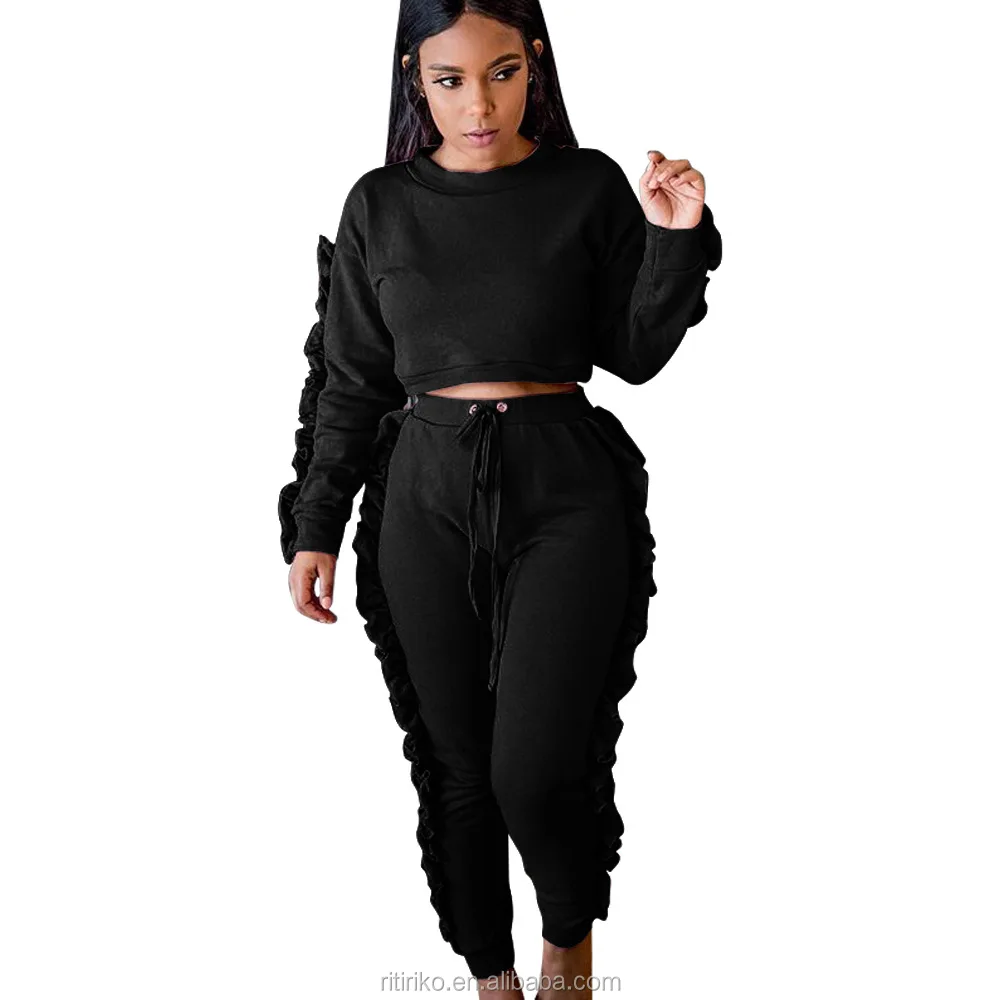 Модный новейший дизайн на заказ, Осень-зима, комплект из 2 предметов, укороченный Топ с длинным рукавом и толстовка, женский спортивный костюм
