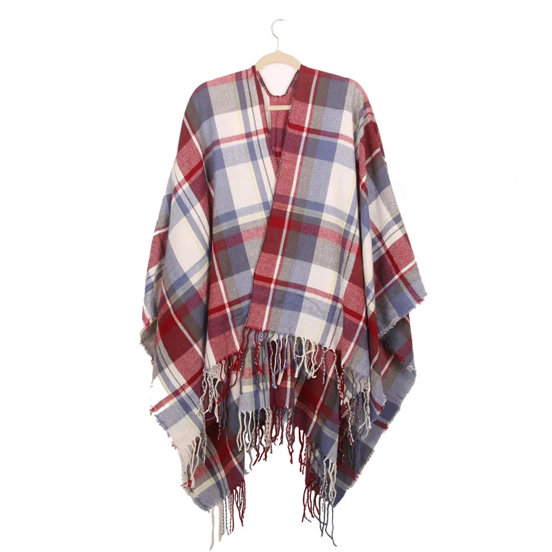 Fashion Classic Fringed Scarf Autumn Grid Blankets Scarves Tassel Thick Shawl Cape Pashminas Winter Check Wraps Plaid Poncho