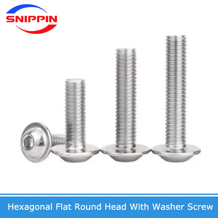 M2 M2.5 M3 M4 M5 M6 M8 M10 M12 ISO7380.2 304 Stainless Steel Hex Hexagon Socket Round Button Head With Washer Collar Screw Bolt