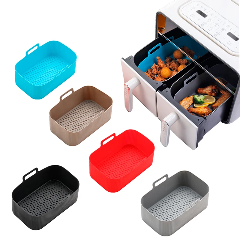 Factory Rectangle Reusable Silicone Air Fryer Liners Non-stick Silicone Baking Basket Silicone Air Fryer Liner for ninja dual