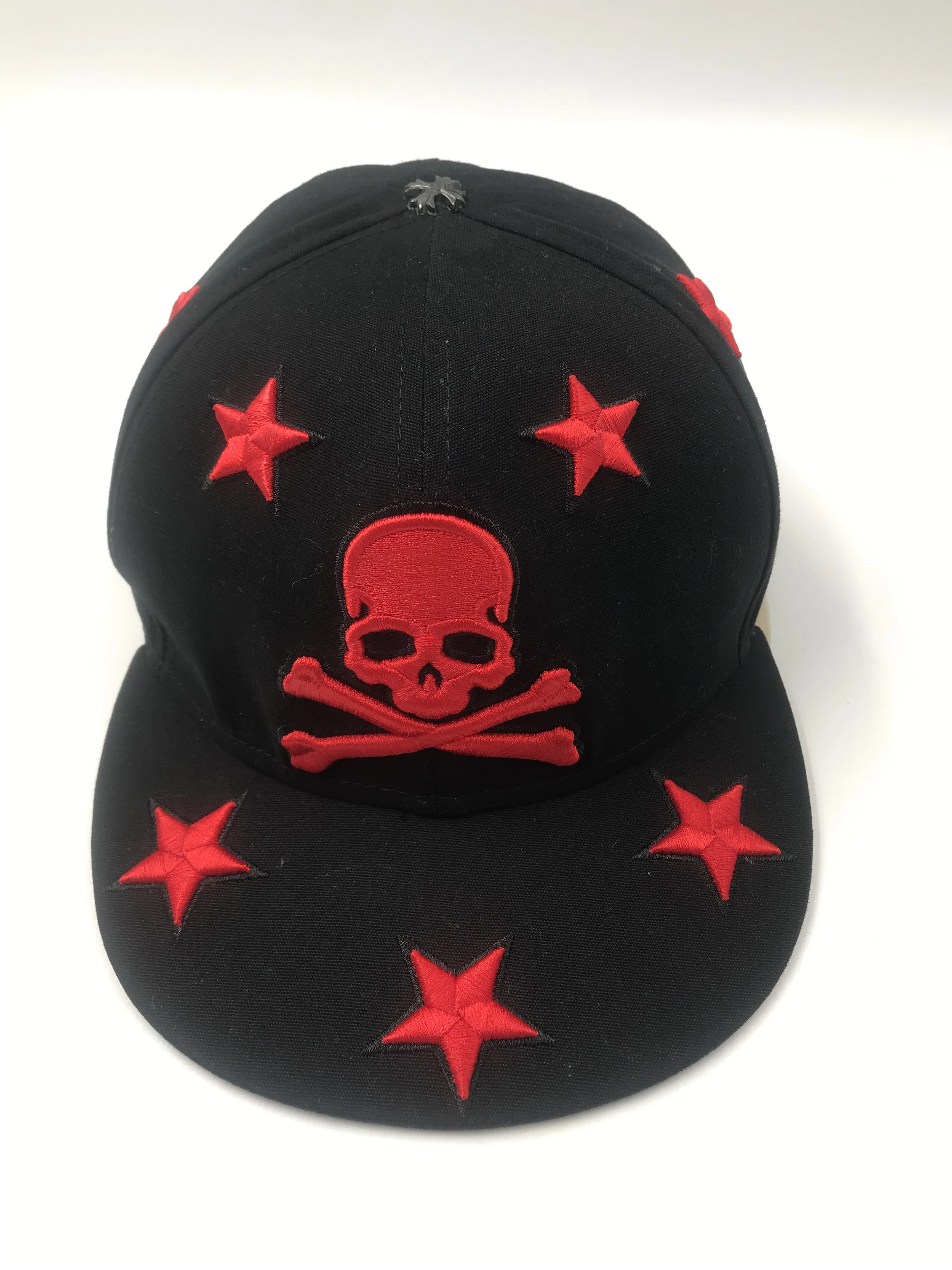 Custom Star Embroidery Logo Vintage Skull Metal Cap 6 Panel Flat Brim Fitted Snapback Cap Hats