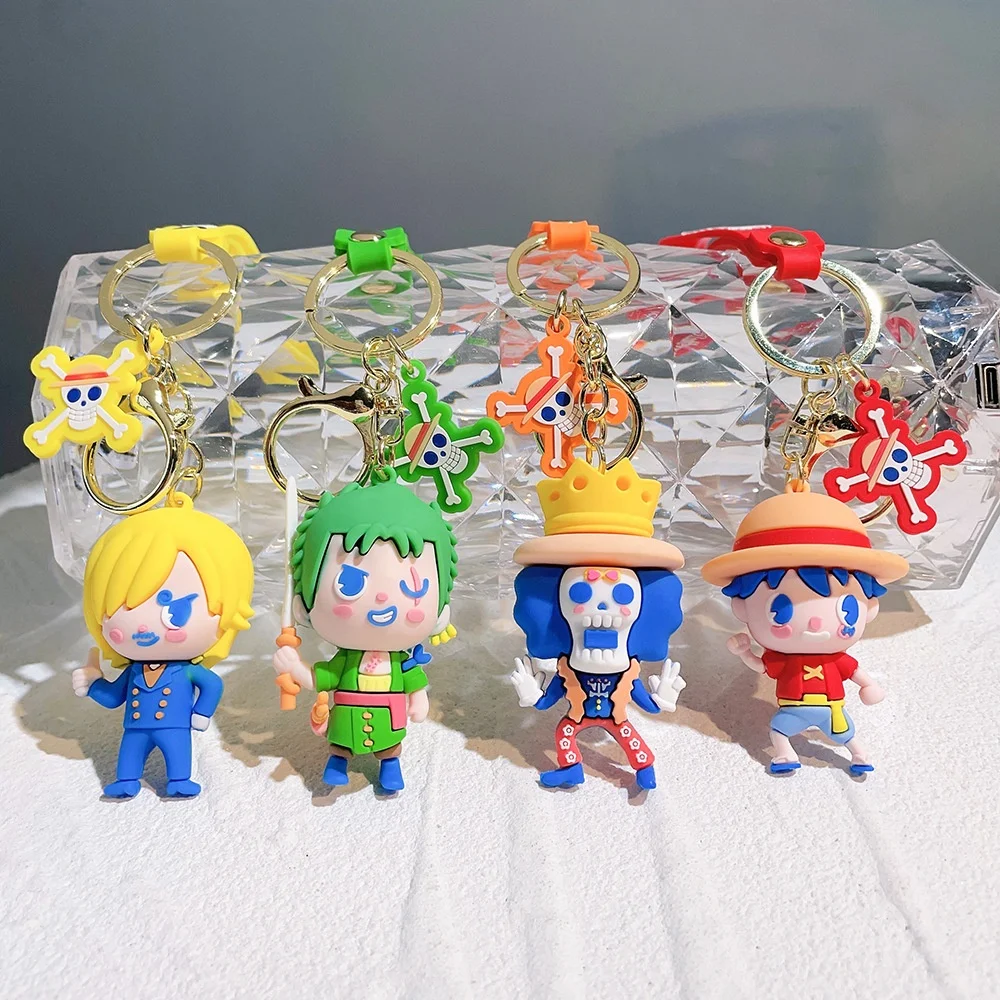 Hot Sale 3D PVC Rubber Luffy Key Chain Cute Cartoon Chopper Key Ring Luffy Pendant Keychain Toys For Backpack Bag Hanging