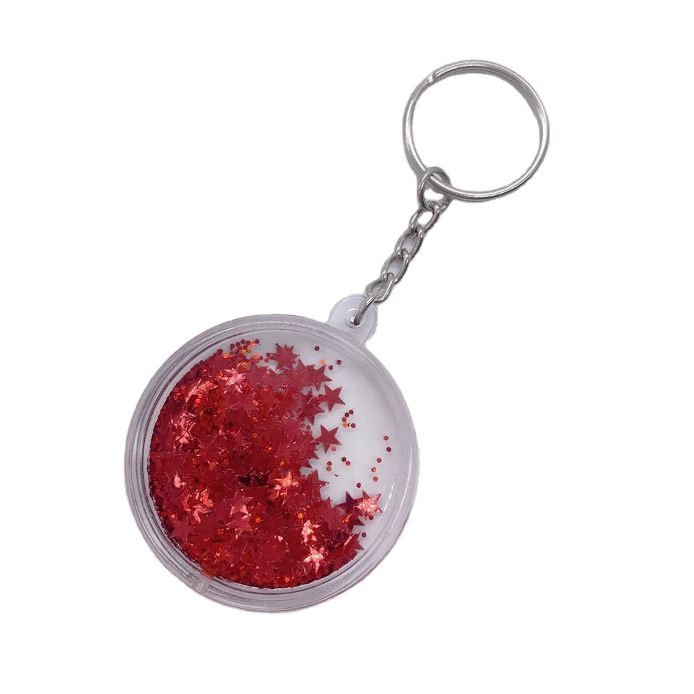 Acrylic souvenir art keychains with water oil inside keychain liquid hologram glitter keyring