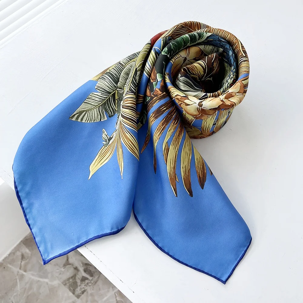 Модные женские шарфы, двусторонний шелковый шарф с принтом, хиджаб, Шелковый саржевый шарф, 90x90
