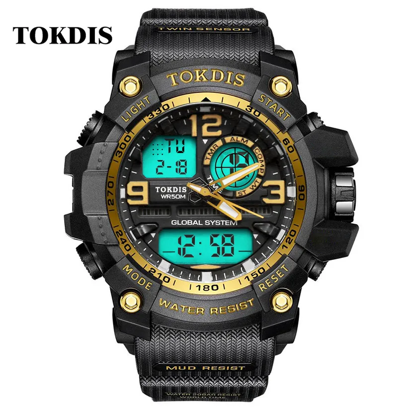 NEW TOKDIS G shock Mens 50M Waterproof Sport Watch Men Analog Digital LED Watches Dual Time Clock Relogio Masculino With box