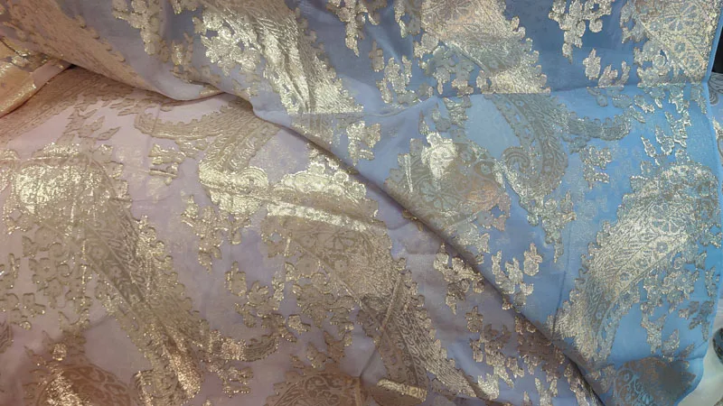 print ombre lurex silk jacquard fabric silk metallic chiffon fabric