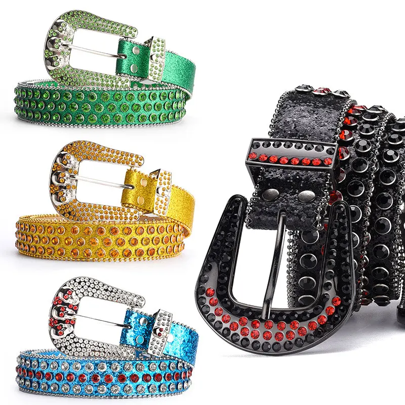 New Trend Bling Bling Rhinestone Belt Women Western Cowboy Crystal Studded PU Leather Diamond Shiny Belt For Jeans
