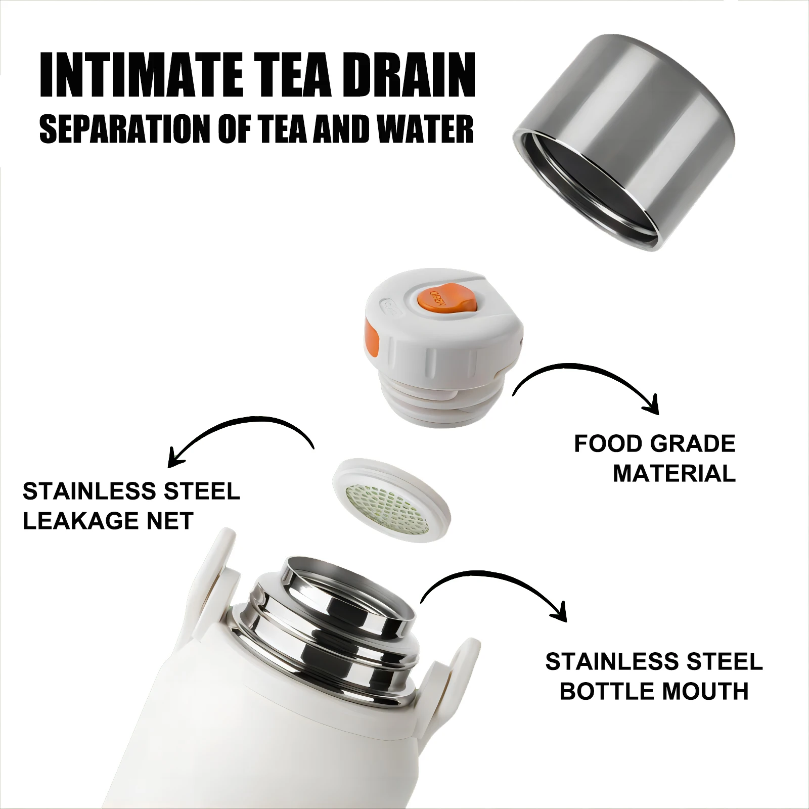 18/8 Stainless Steel Metal Sport Double Walled Vacuum Flask Leak Proof Thermos Insulated Water Bottle with tea infuser