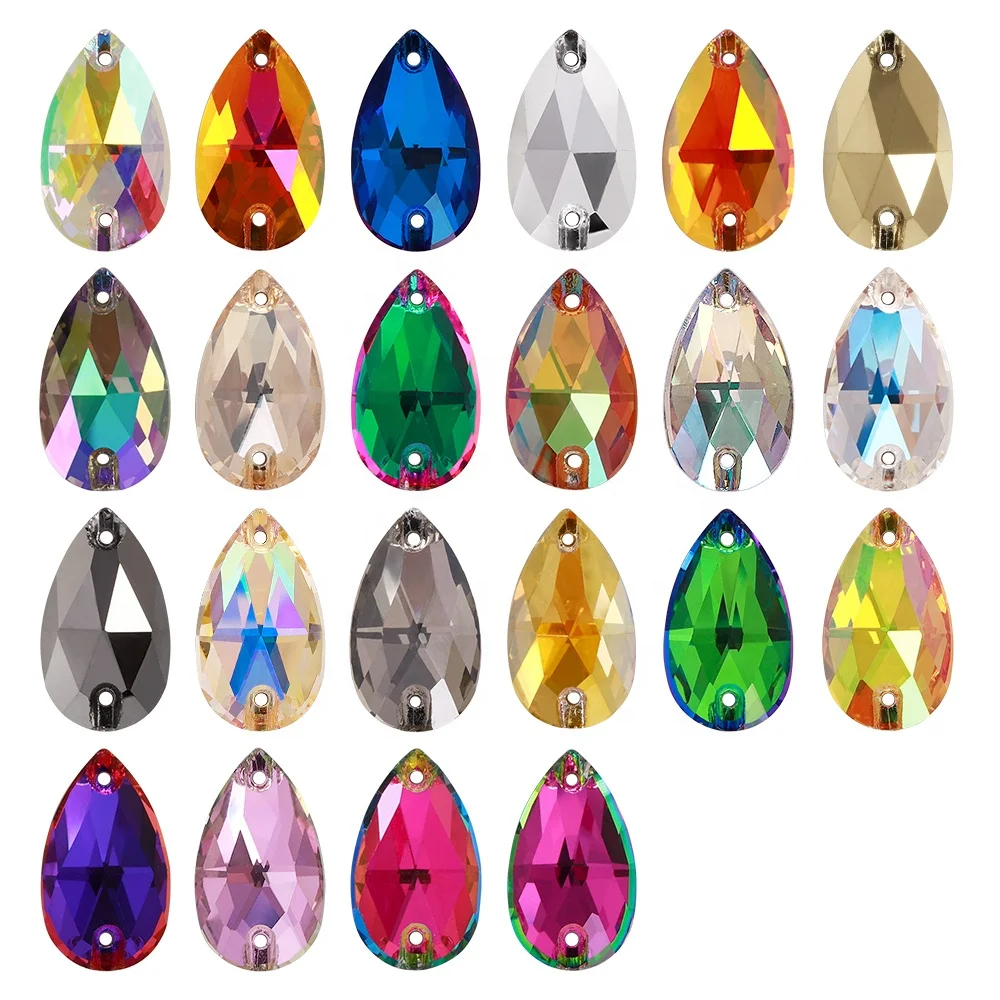 Hot selling 200+ Colors Different Size Multi Shape Top Quality Flat Back Drop Sew-on Glass Crystal Rhinestones For Garment