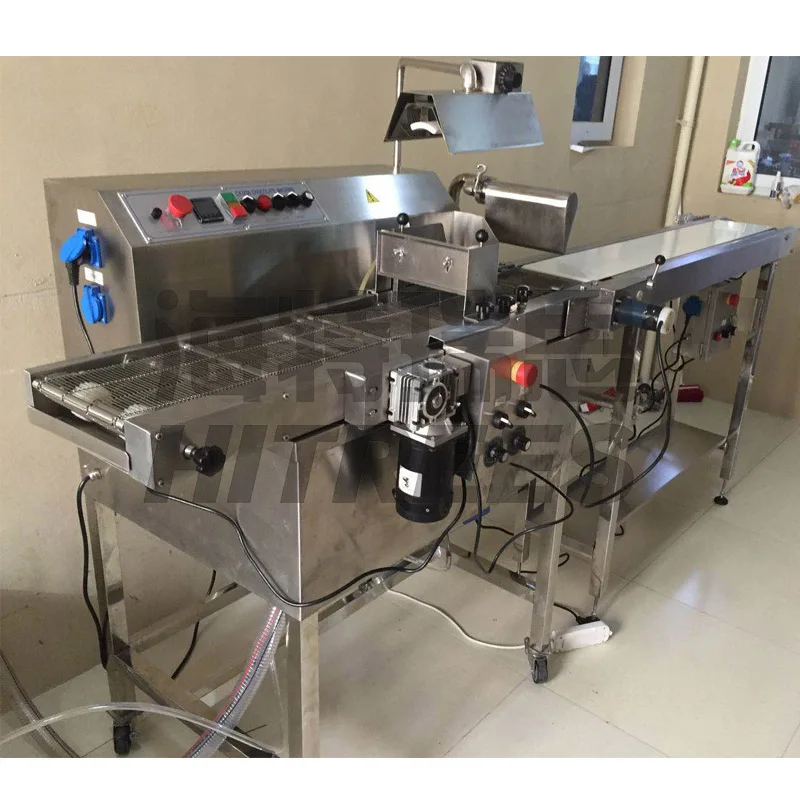 Food Equipement Almond Chocolate Coating Machine Chocolate Dates Coating Machine Chocolate Enrobing Wafer Machine