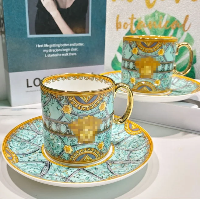 Western Luxury Ceramic Cup and Plate Set Travel Mug Modern Design Afternoon Tea Turkish Coffee Cup Set