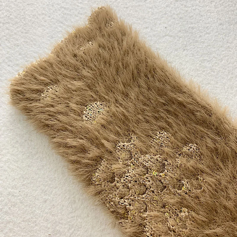 Custom Jacquard Winter Elderly Senior Aged Lady Fur Sweater with Button Sequins Thick Fleece Grandma Knit Cardigan for Women