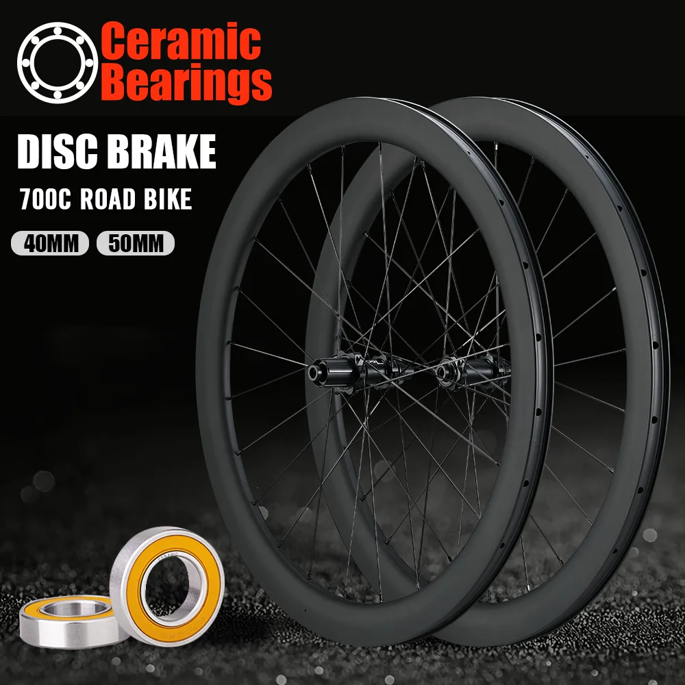 Disc Brake Carbon Wheels 700C Ceramic bearing hub Racing Bike Rims V-Brake Rimsets Clincher 38mm width 50mm Road bike Wheels
