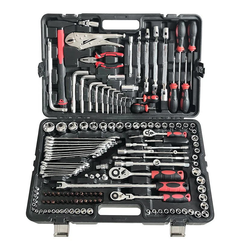  150 Piece 1/2 3/8 1/4 Inch Drive Flexible Head Rotator Ratchet Handle Wrench Socket Set With Mechanical