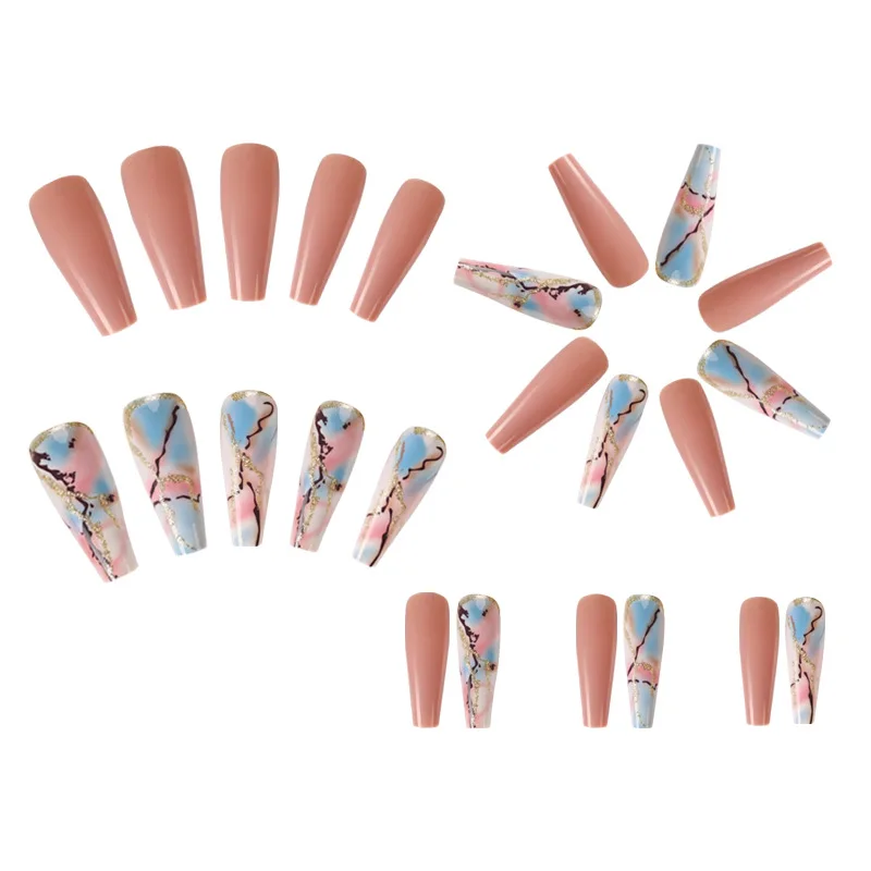 Loved by Europe and United States artificial nails finished false long marbled nail patches press on nails