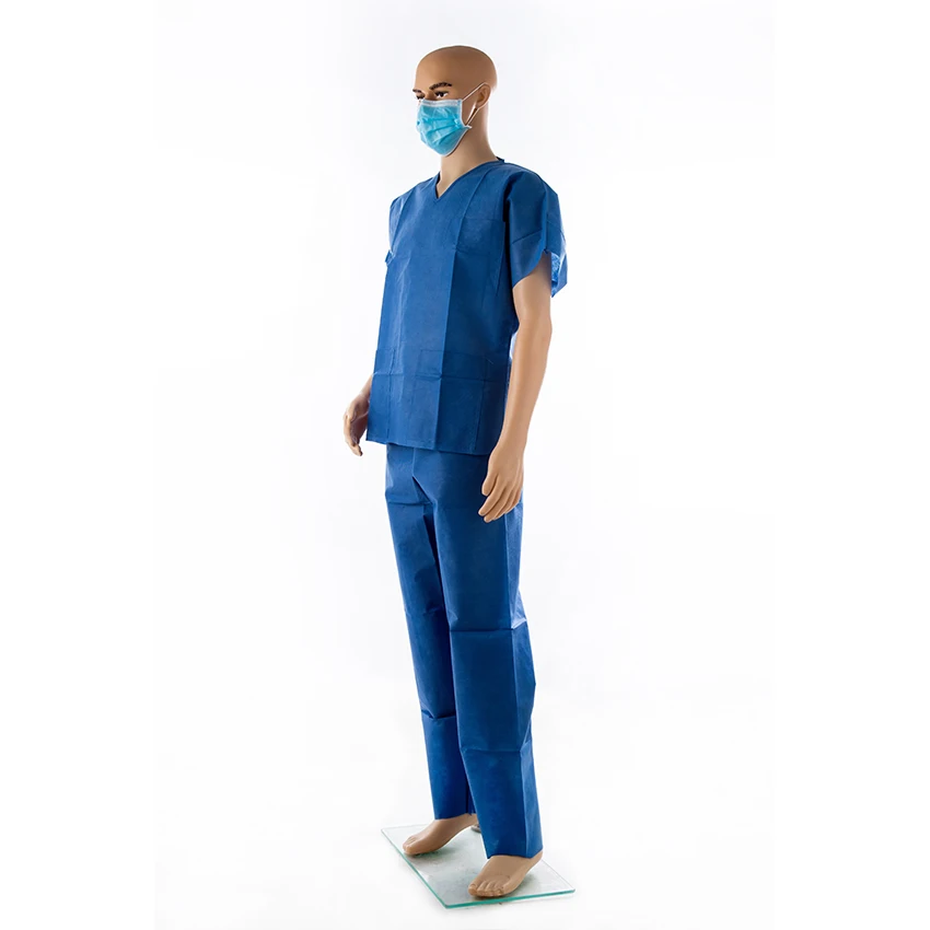 Disposable NonWoven Dark Blue Fabric Medical Use Scrub Suit
