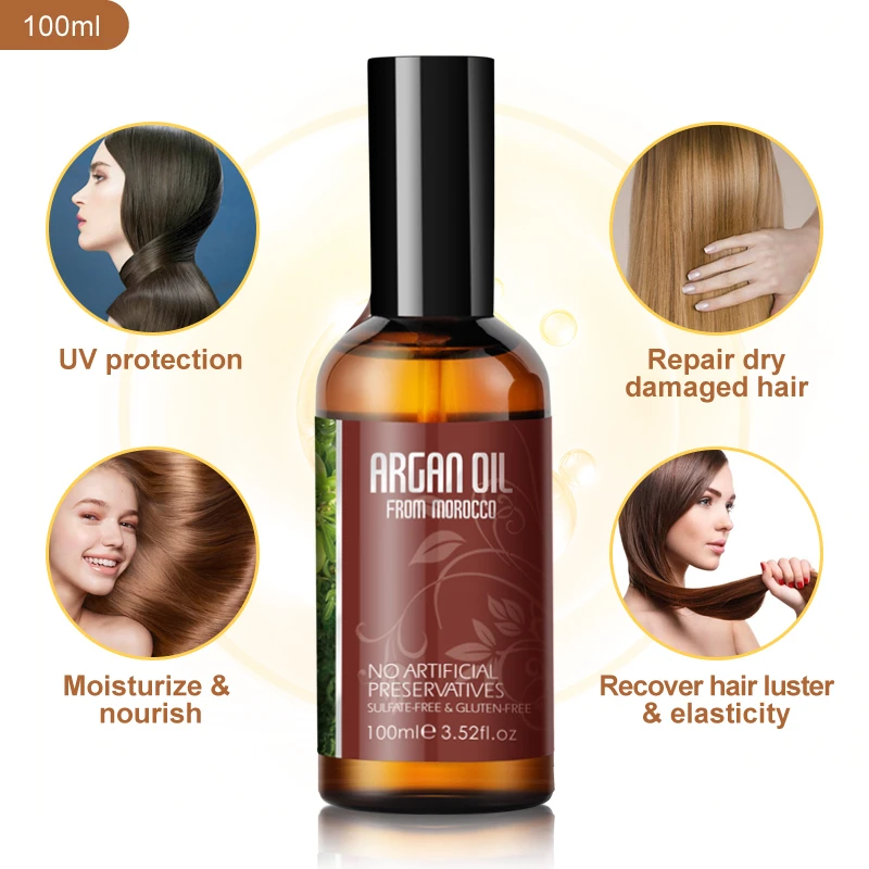 Private Label Shine Enhancer Hair Care Treatment Argan Oil Serum Hair Repairing Leave In Hair Oil