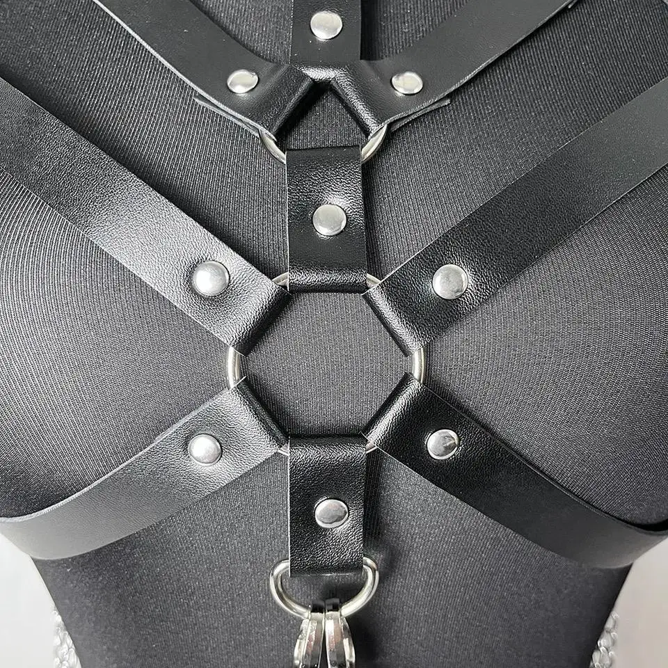 Women PU Leather Chest Harness Body Bra BDSM Erotic Lingerie SM Bondage Set Slave Collar Decoration Chain Sex Toys