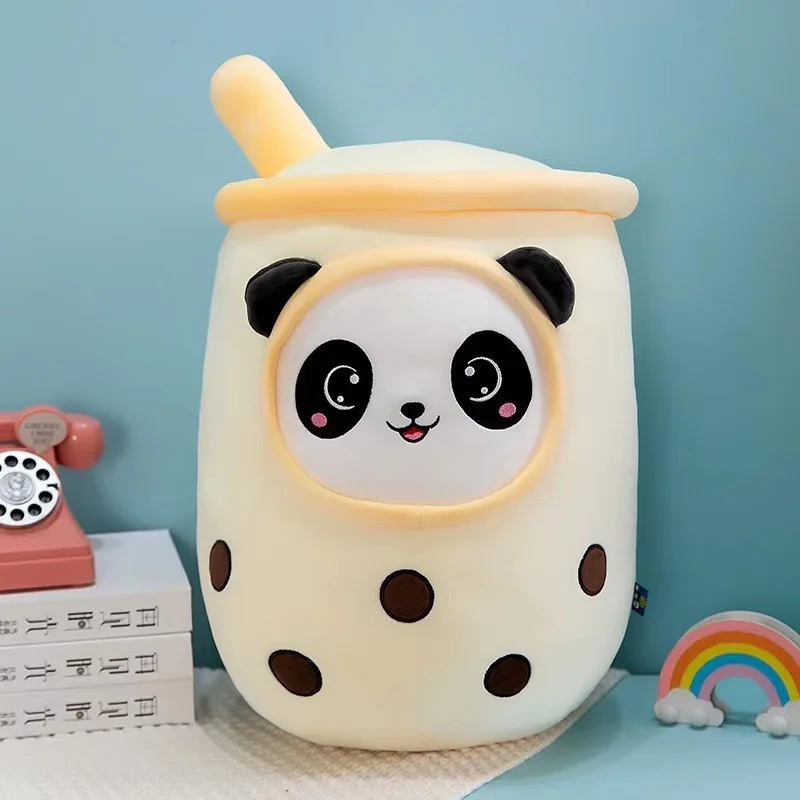 Wholesale Unisex Soft Stuffed Cartoon Bubble Boba Plush Pillow Toy PP Cotton Filled Bubble Milk Tea Bear Smiley Style