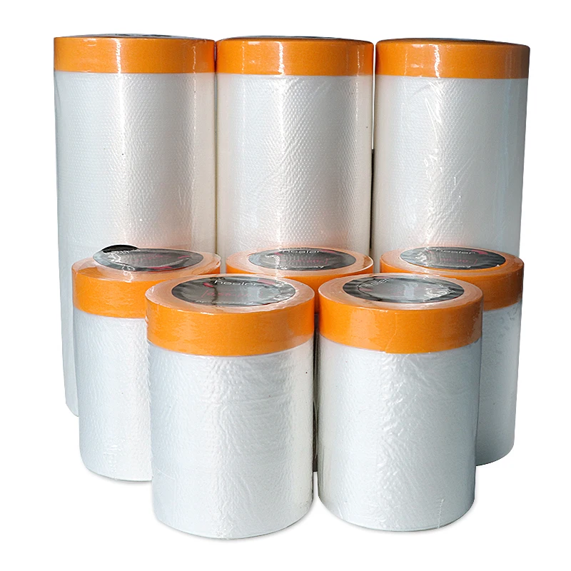 China Pre-Taped Masking Film Paper Adhesive Plastic Painting Drop Film For Automotive Furniture Protection Covering