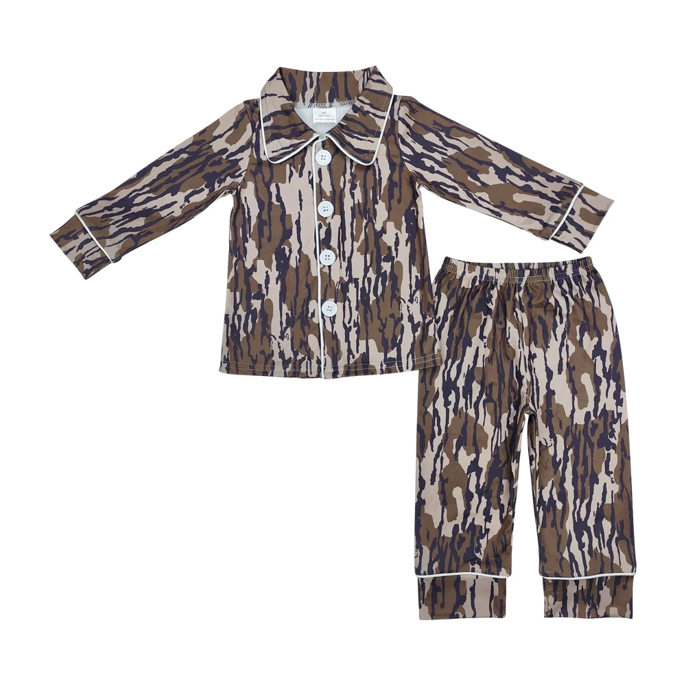 BLP0705 Army Green Camouflage Long Sleeve Pajama Set Casual Cotton Western Clothes with Animal Pattern