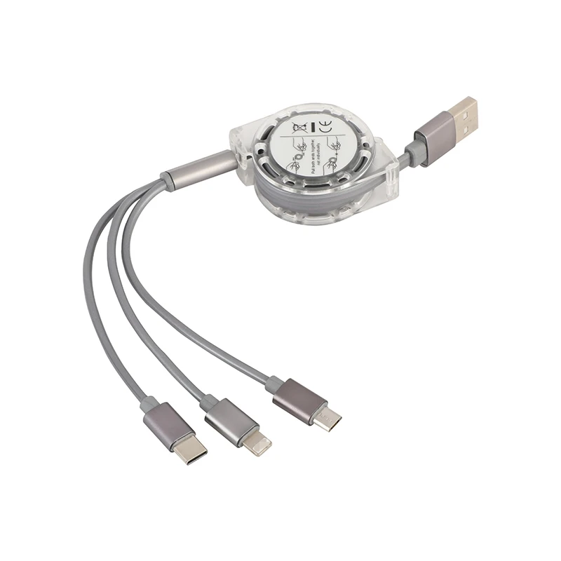 Free sample Telescopic 3in1 Data Lines For Xiaomi Charger Cable Mobile Phone Retractable Usb C Charging Cable Usb