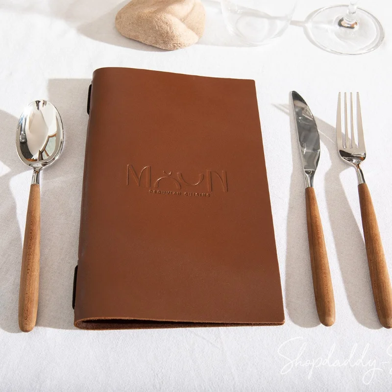 Hotel Coffee Bar Dark Brown menu book restaurant Thick  leather menu covers folder a4 leather  with Elastic Band