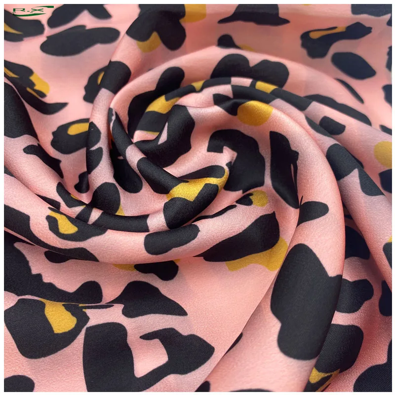 Custom wholesale High quality polyester luxury leopard digital print matte satin fabric for dress