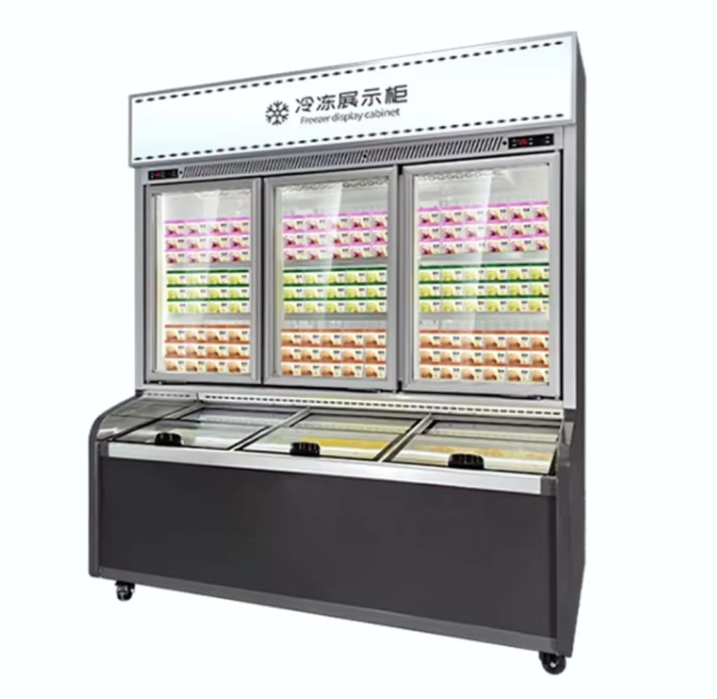 9- Commercial Double-Temperature Glass Door Refrigerator Dual-Air Curtain Island Freezer Cooler Display Chiller Cooling Climate