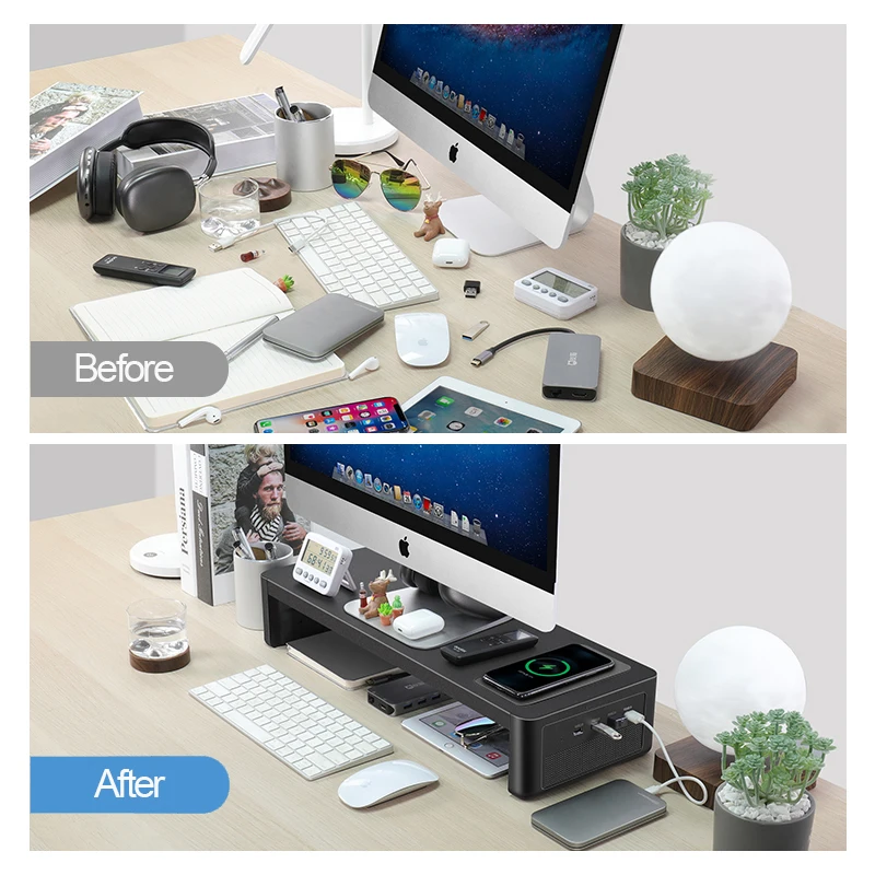 Многофункциональный USB-концентратор Алюминиевый Монитор Стойка Металлическая Подставка Экономия пространства с подставкой для хранения монитора