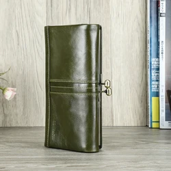 European Style Oil Cow leather Metal Frame Closure Wallet Long Women Trifold Wallet Clutch