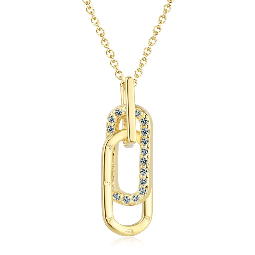 Fashion Jewelry 925 Sterling Silver Necklace Geometric square Loop Double Circle Diamond Gold Plated Necklaces
