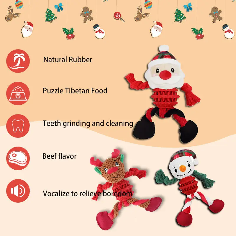 Recycled Dog Chewing Toys Plush Cotton Rope Dog Training Toys for Christmas Hide Food Pet Interactive Bite Resistance Toys