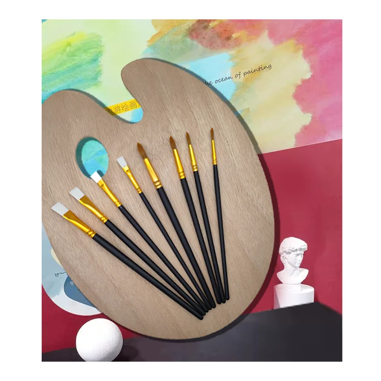 Professional Nylon Painting Pens Wooden pole Acrylic Oil Watercolor Artist Paint Brush Set Color Palette