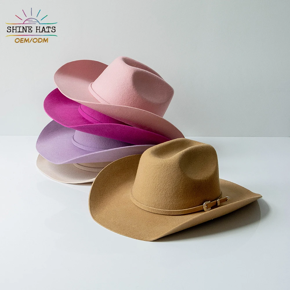 Shinehats Custom Wholesale Western Cowboy Unisex Designer High Quality Fashion Cowboy Brim Plain Women Wool Vintage Fedora Hats