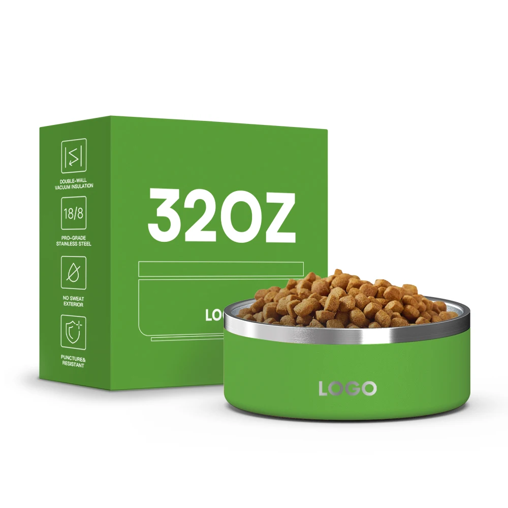 High Quality 32oz 64oz Insulated Food Dog Bowl Non-slip Rubber Double Wall Pet Food Bowl for Camping