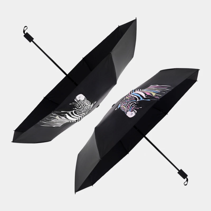 Horse Printing Color Changing Magic Waterproof Lightweight Black Coating Fabric Auto Open Close Folds Umbrella